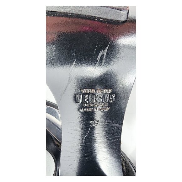 VERSUS by VERSACE Black Side Buckle Leather Sandals - Picture 12 of 12